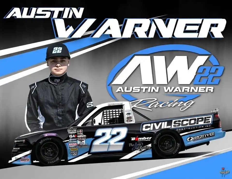 Austin Warner racing hero card with his number 22 truck