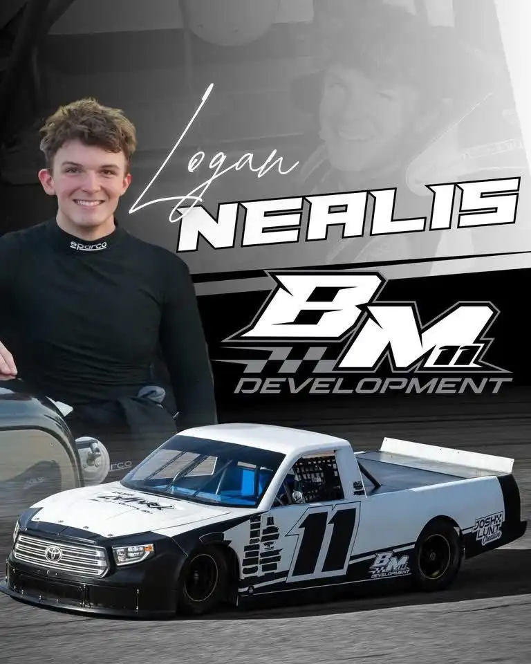 Logan Nealis BMD Development racing hero card with his number 11 truck